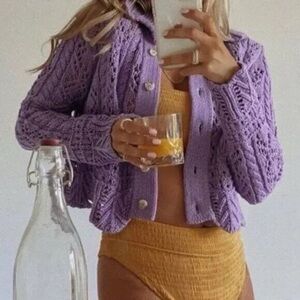Purple Knit Women's Button Sweater Size Medium
